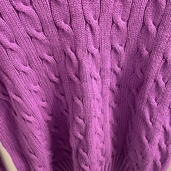 Ralph Lauren Purple Cable Knit V-Neck Cotton Sweater - Picture 16 of 16
